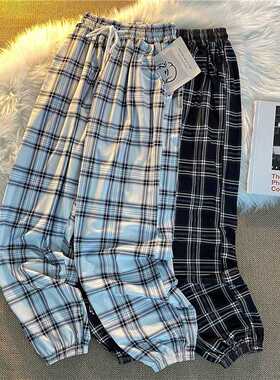 Pants Women New Bunch of feet Fashion Loose Black Plaid Summ