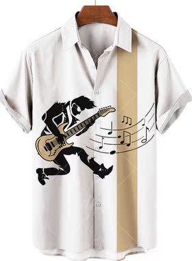 Hawaiian Men's Shirt 3D Guitar Harajuku ops V-Neck Beach Cas