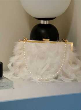 Feather Handbag Women's Evening Clutch Bag Ostrich Feather T
