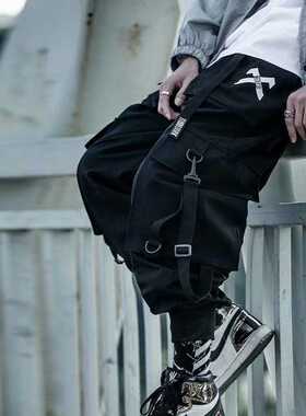 Techwe Ribbons Hip Hop Tactical Cgo Pants Men's Casual L