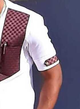 Dashiki T-shirt Men's Summer and Autumn Round Neck Stitching