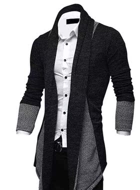 Newly Men Sweater Splicing Cardigan Slim Long Sleeve Knitted