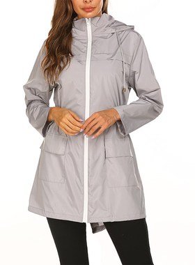 Women's Long Hooded Raincoat Poncho Waterproof Impermeable