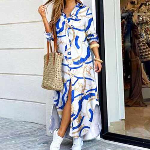 Casual Dresses Women Long Sleeve Shirt Dress Autumn Printed - 图2