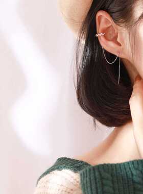 DW 1 PC Ear Clip Long Tassel Earrings for Women 2022 Zircon