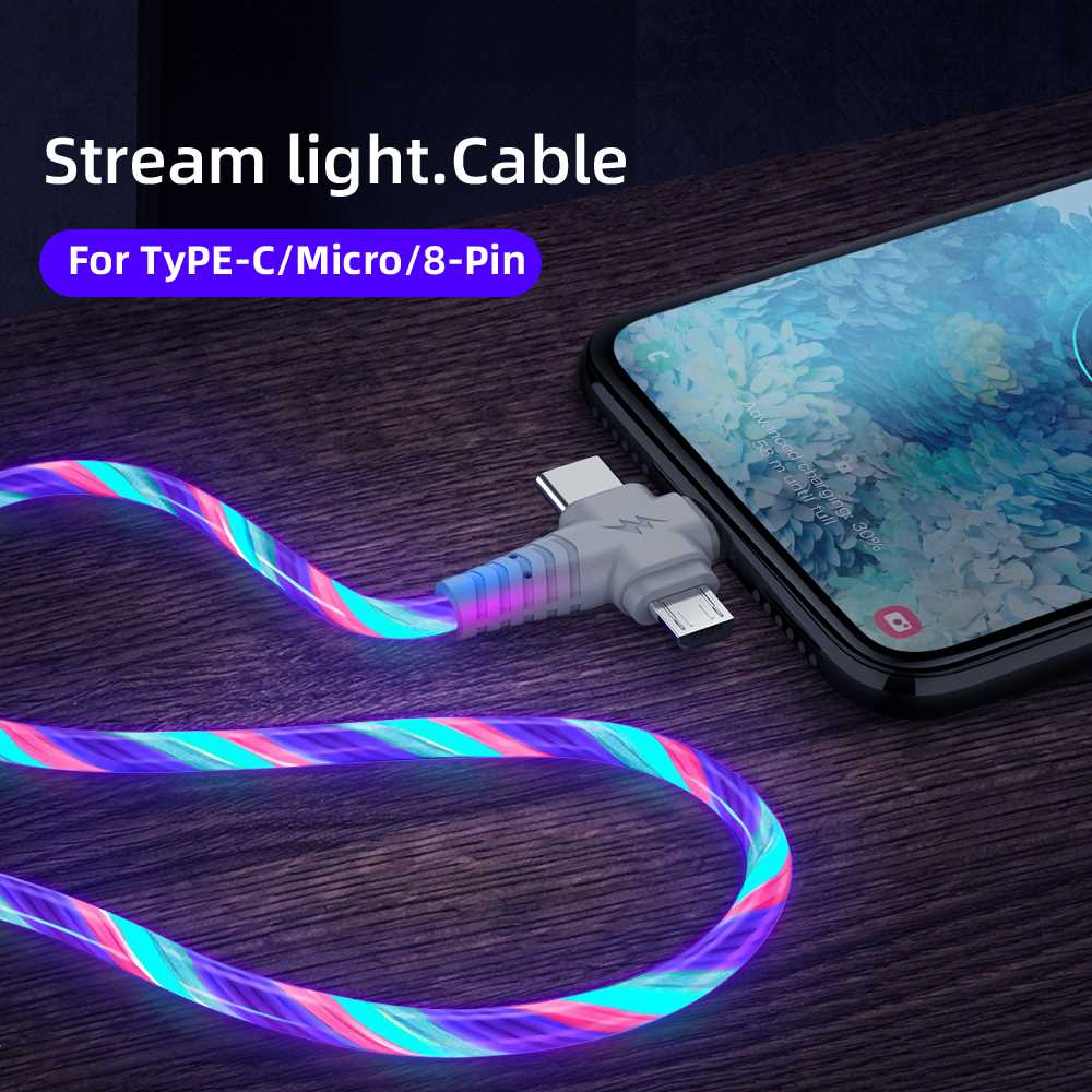 In 1 Flow Luminous USB Cable For Samsung LED Kable USB To - 图1