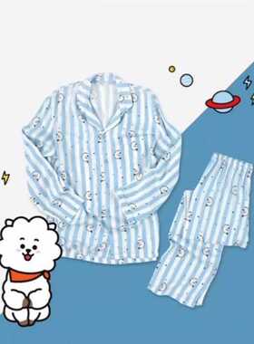 Print Women's Striped Cartoon Cute Pajamas Set Top Shirts Pa