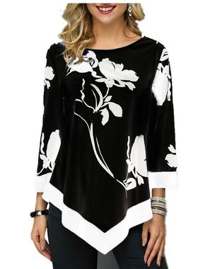 Shirt Blouse Women Spring SummerPrinting O-neck Blouse 3/4 S