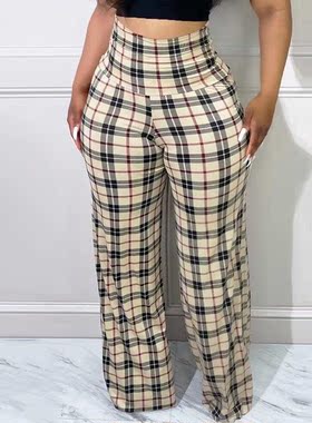 Women's plaid slacks L-XL plus size Fat MM大码格子女休闲裤
