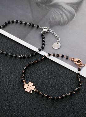Rose Gold Clover Stainless Steel Charm Bracelets Women's Bla