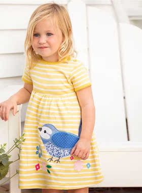 Jumping Meters Yellow White Striped Cartoon Dress Applique A