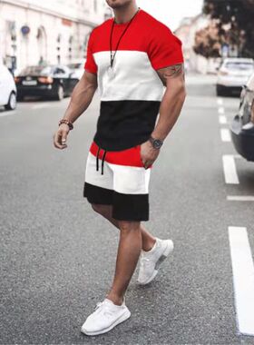 Summer Men's Sports Set O Neck Plus Size Shorts Sleeve T-Shi