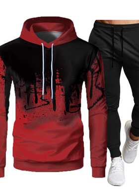 Autumn Winter Men's Hooded Sweater Set 2-piece Fleec