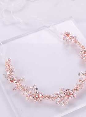 Rose Gold Crystal Pearl Hair Ornaments Headband Flower Brida