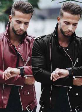 Men's Motor Lether Zipper Jcket S-5XL New Mle Turn-down C