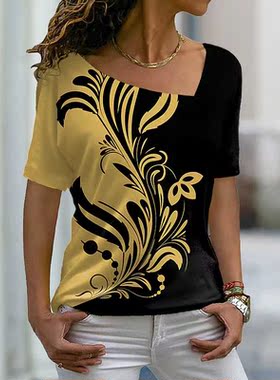 Summer Women's Fashion Casual Floral Theme Abstract T Shirt
