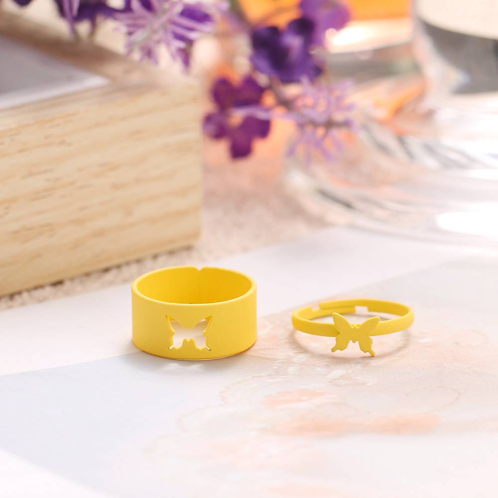 Punk Colorful Snke Butterfly Lover Couple Rings Set For Wom-图1