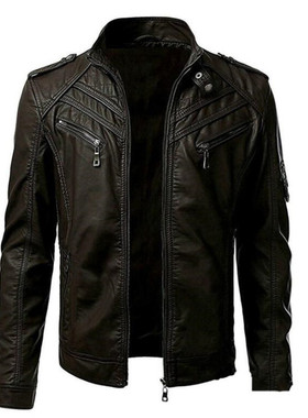New Set Leather Jacket Men Winter Fleece Motorcycle Pu Leaht
