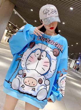 HARAJU Oversized ladies sweatirt cartoon printing women's