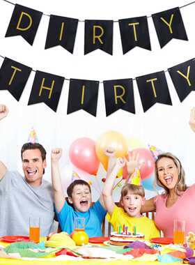 Birthday Flag Party Decorations Dirty Thirty Letter Gold