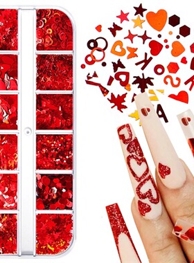 12 Grids Mixed Valentine's Day Nail Art Sequins Soft
