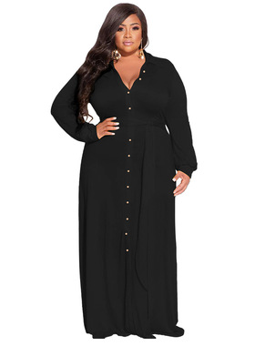 L-4xl Plus size Summer women's lace-up long blouse dress