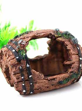 Resin Aquarium Ornaments Decorations Artificial Barrel Cave
