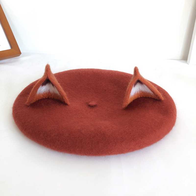 Women Winter Nick Fox Ear Beret Handmade Adult Size Hat Vint - 图1