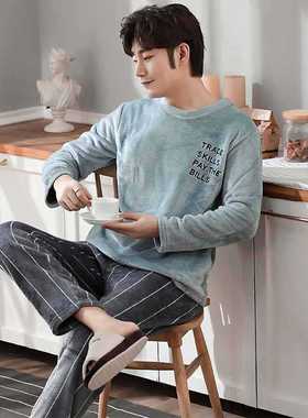 2022 new warm thick pajamas men's suit plus size thickened f