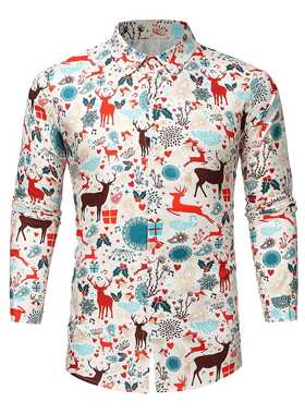 Men's Christmas Printed Blouse Autumn Winter Long Sleeve Sno