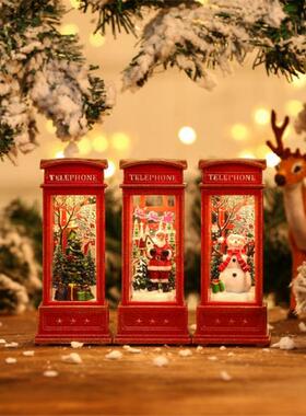 Christmas Ornament Elderly Snowman Telephone Booth Small Oil
