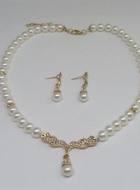 Cross Border Bridal Pearl Necklace Earrings Set Jewelry套装