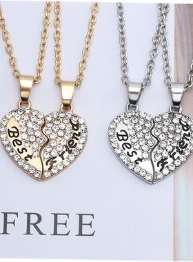 rendy Simple Heart Necklace Sisters Pendant 2/3 Pcs BFF Lett