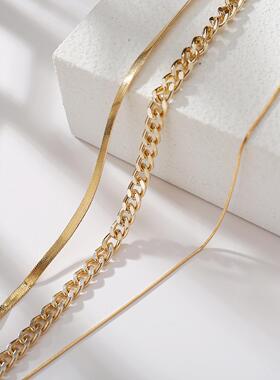 Women Vintage Multi-layered Snake Chain Necklace 三层锁骨链