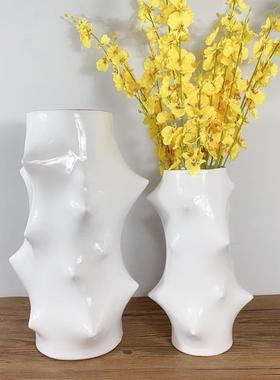 意式简约创意黑白树脂花瓶干花花器现代售楼中心样板房间软装饰品