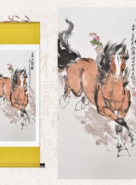 马上封侯图猴子骏马风水画丝绸挂画中式玄关卷轴画书房客厅装饰画