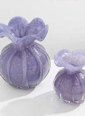 设计紫花朵花瓶装饰家居简约设计师软装手工玻璃插花器摆件