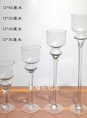 现代简约透明高脚蜡台玻璃摆件家居欧式软装饰品餐厅桌面摆件