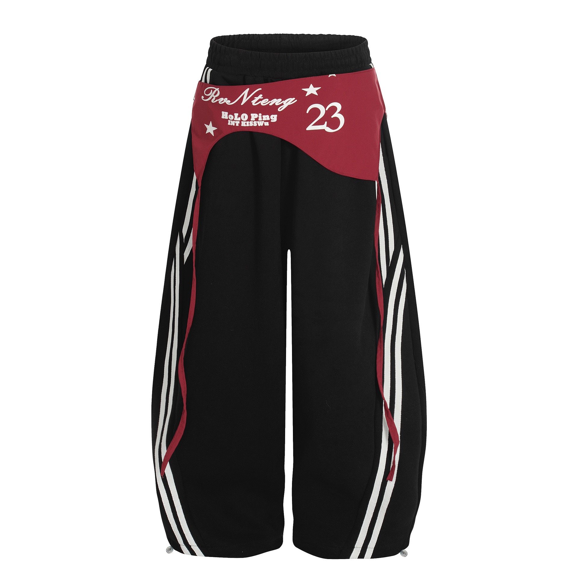 XXBUNI秋冬跳舞穿搭女黑色条纹拼接休闲裤女宽松阔腿裤爵士舞裤子,淘宝优惠券,粉丝福利购,淘宝优惠卷