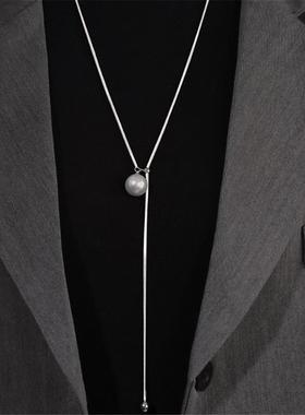 毛衣炼大气高档高级感长款抽拉珍珠项炼女简约百搭精致秋冬搭配饰