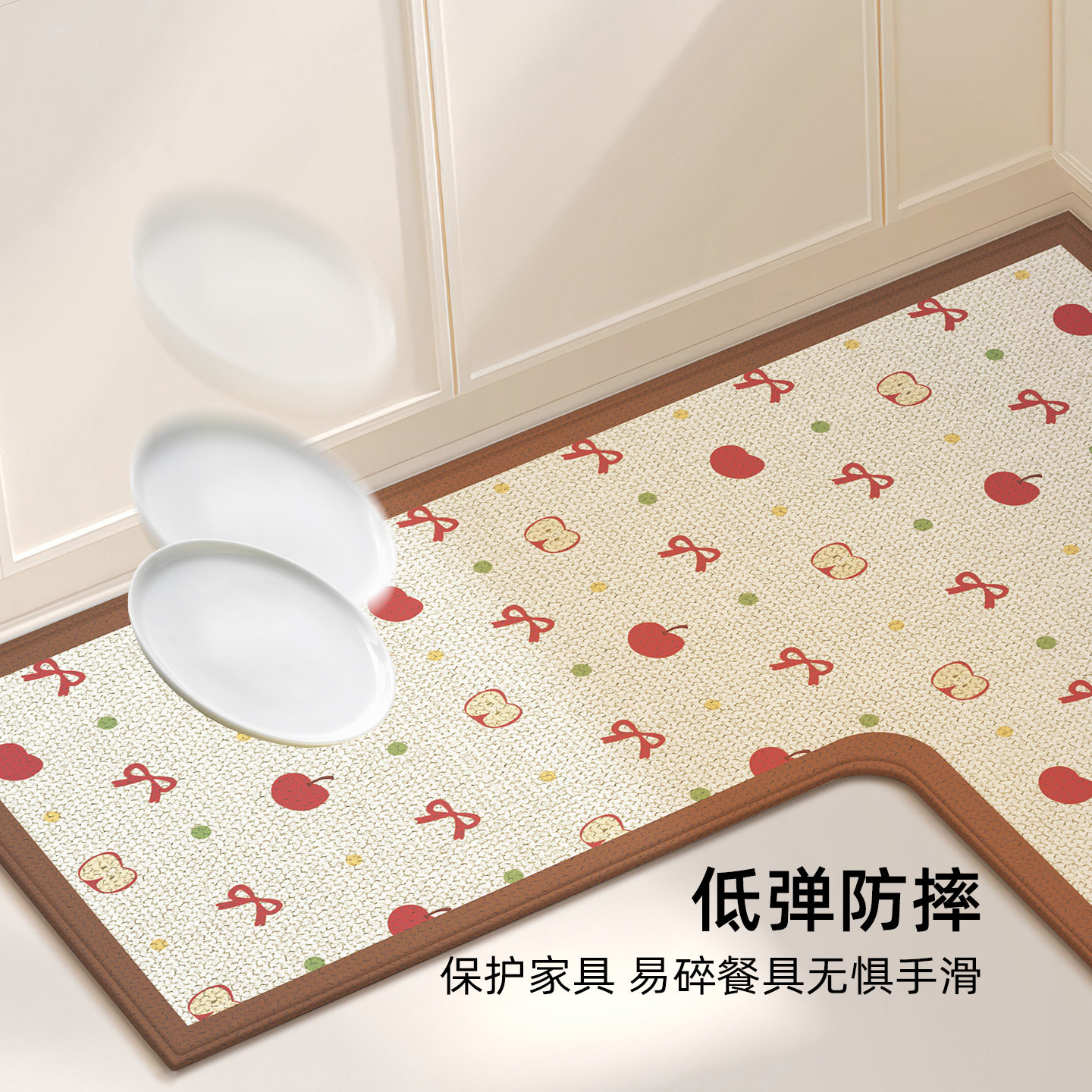 Kitchen floor mat absorbs water and oil and can be customized with stain-resistant floor mats