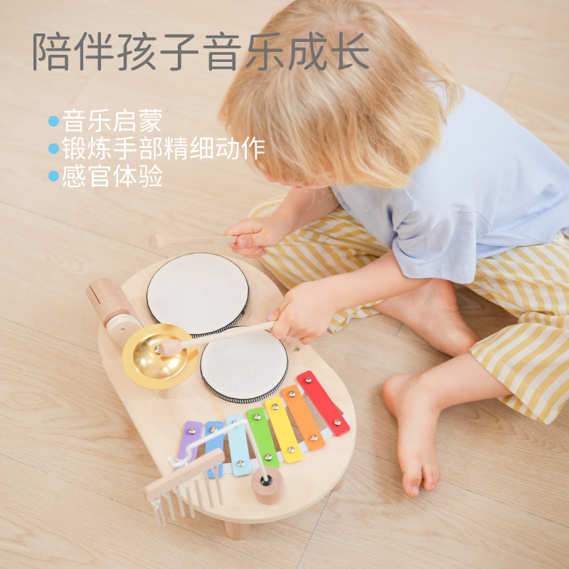 Springbuds多功能木质架子鼓音乐台男女儿童音乐启蒙早教益智玩具 - 图2