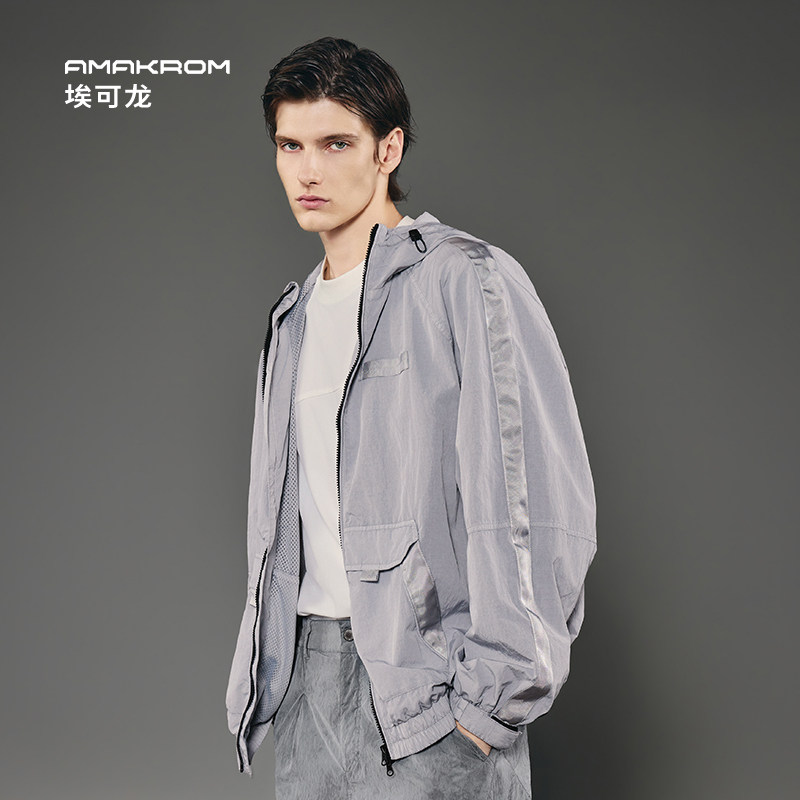 AMAKROM26春季新品男装简约休闲潮流成衣染色美式连帽夹克外套,淘宝优惠券,粉丝福利购,淘宝优惠卷