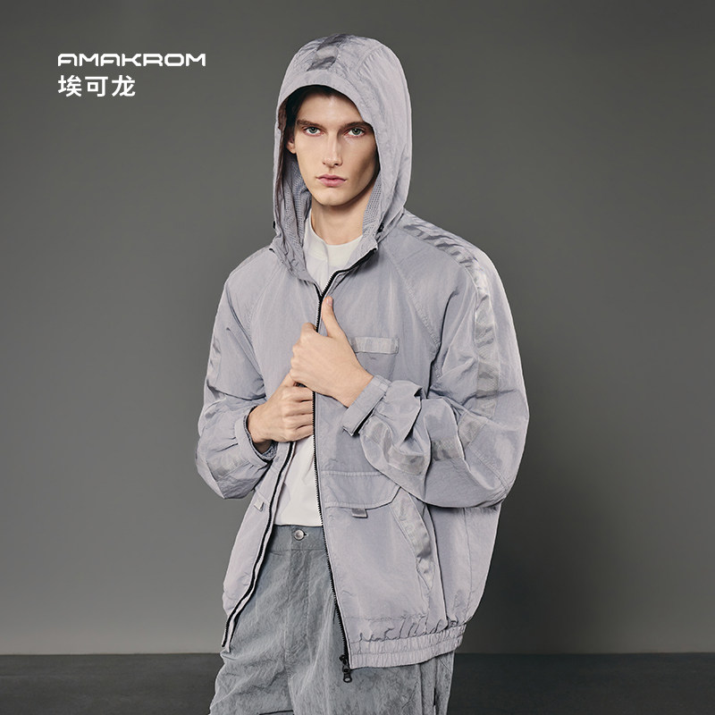 AMAKROM26春季新品男装简约休闲潮流成衣染色美式连帽夹克外套,淘宝优惠券,粉丝福利购,淘宝优惠卷