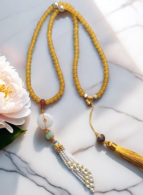 平安扣黄色背云长款项链流苏国风