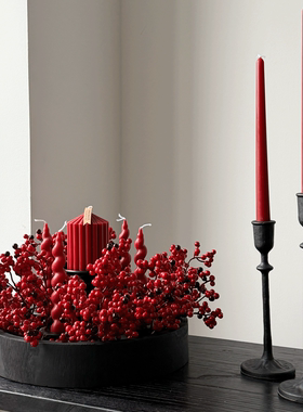 新年装饰品红色香薰蜡烛托盘摆件