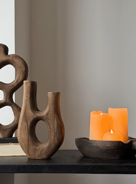 侘寂风实木装饰摆件抽象艺术民宿