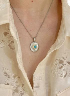 【雏菊绿松】vintage银色精致花朵绿色点缀雏菊项链小众锁骨链女