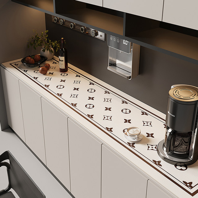 Side cabinet mat is waterproof and oil-proof, simple cream style PVC leather side cabinet table mat, countertop protection TV cabinet mat