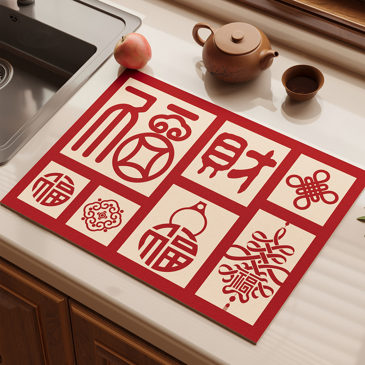 红色厨房沥水台面垫碗盘杯免洗可擦保护垫厨具隔热垫硅藻泥吸水垫,淘宝优惠券,粉丝福利购,淘宝优惠卷